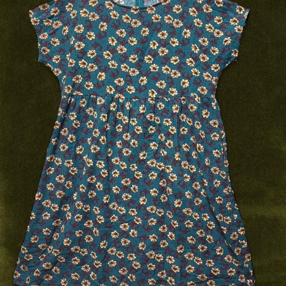 Vintage Y2K Teal Floral Babydoll Mini Dress Modern L